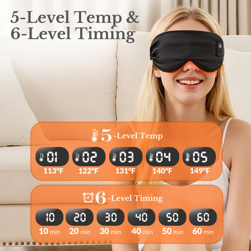 Masque pour les yeux Hothugz 2 en 1 chauffant et rafraîchissant, 5 réglages de température. Compresseur en soie rechargeable pour les yeux secs et le sommeil, lavable (paquet de 2)