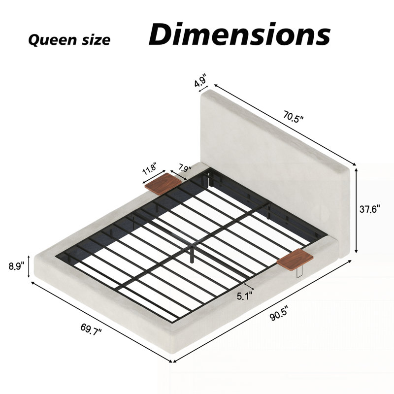 Structure de lit avec table d'appoint coulissante réglable, Queen