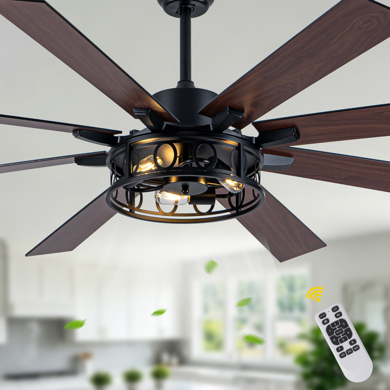 72 Inch Industrial Farmhouse Ceiling Fan with Light and Remote, Quiet and Reversible DC Motor, Caged Fandelier Large Ceiling Fan for Living Room