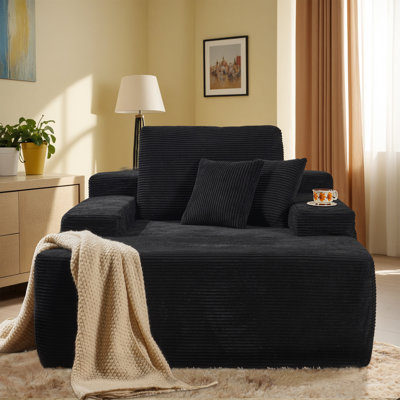 Hogle 48.42'' Wide Upholstered Plush Corduroy Chaise Lounge Sofas With Pillows And Armrests