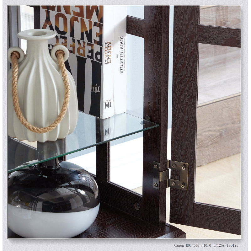 Vitrine Curio, vitrine antique avec portes en verre, Transparent / cerise