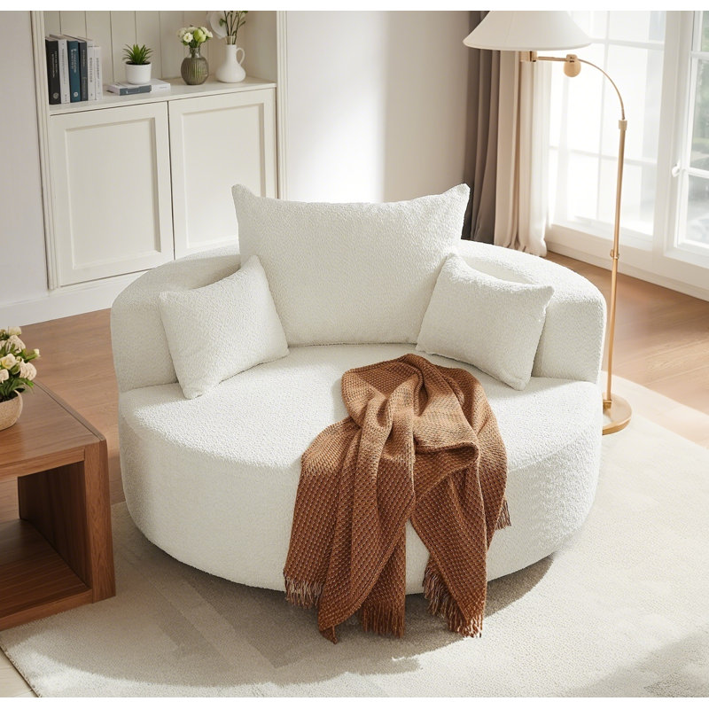 360° Swivel Chair Swivel Round Sofa Chair With 3 Removable Pillows, Beige