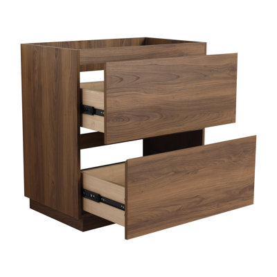 Meuble-lavabo de salle de bain 30 po sans lavabo, meuble-lavabo de salle de bain encastré moderne avec double tiroir, meuble-lavabo sur pied autoportant, bois d'ingénierie, brun
