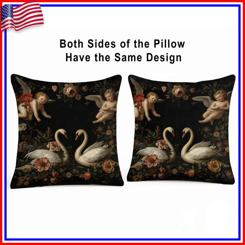 Coussins Swans With Cherub, 14 X 14 pouces