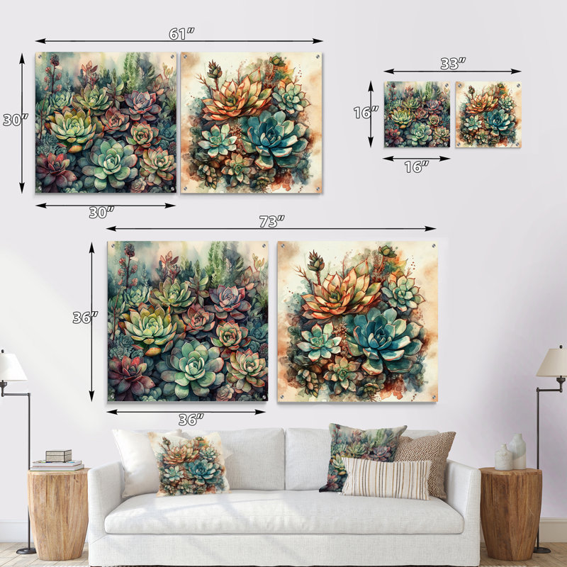 «Green Cactus Scenery I» par Cactus, H 36 po x l 73 po