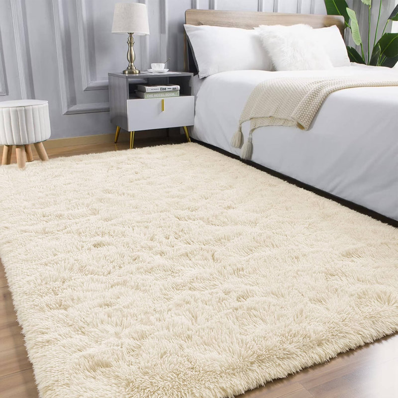 9 ft x 12 ft Soft Fluffy Area Rug,Plush Memory Foam Rug with Non-Slip Backing, Beige, Rectangle 9' x 12'