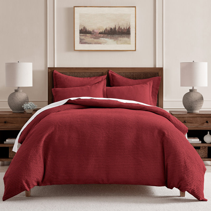 Cloud Waffle Red Full/Queen Duvet Set