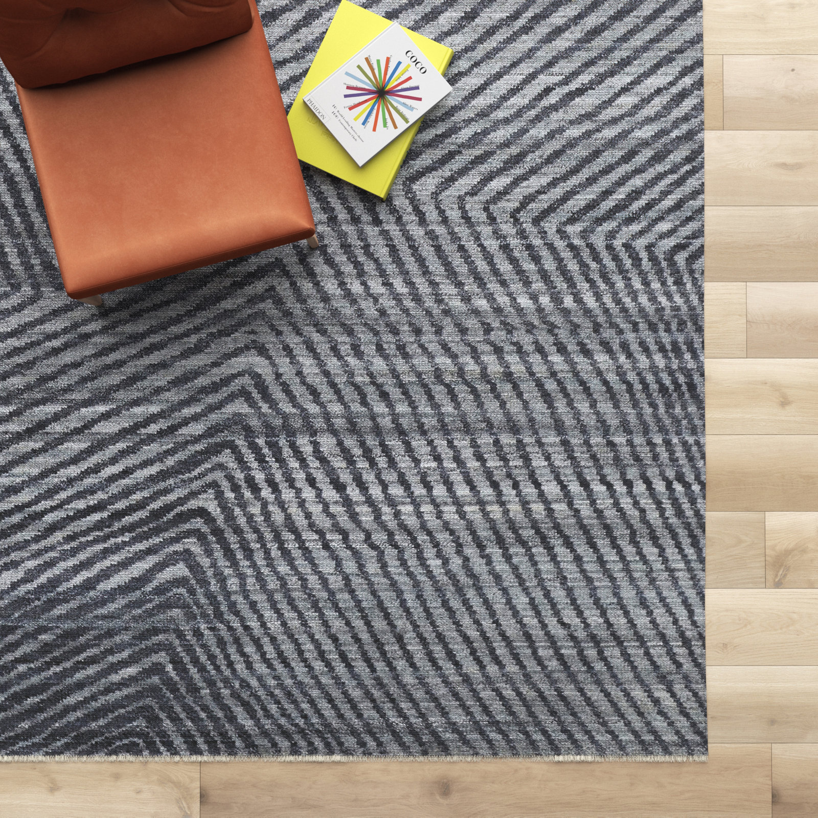 Ethos Gray Hand-Knotted Striped Wool Rug, Rectangle 8' x 10'
