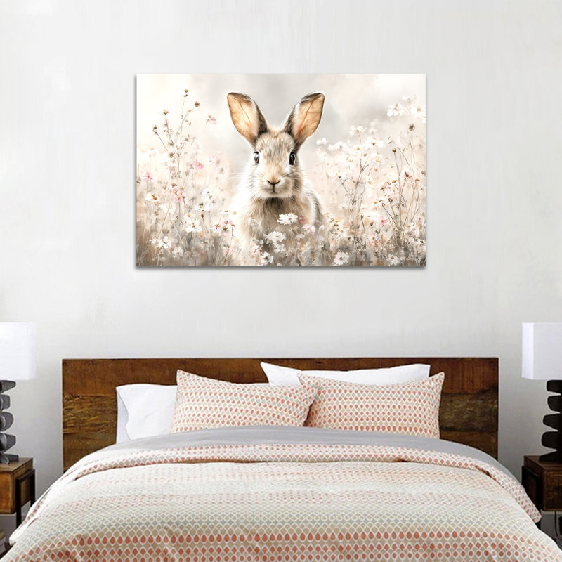  Pâques, art mural sur toile de lapin, décoration murale printemps, cadre en pin, 20 po x 30 po, H 20 po x l 30 po