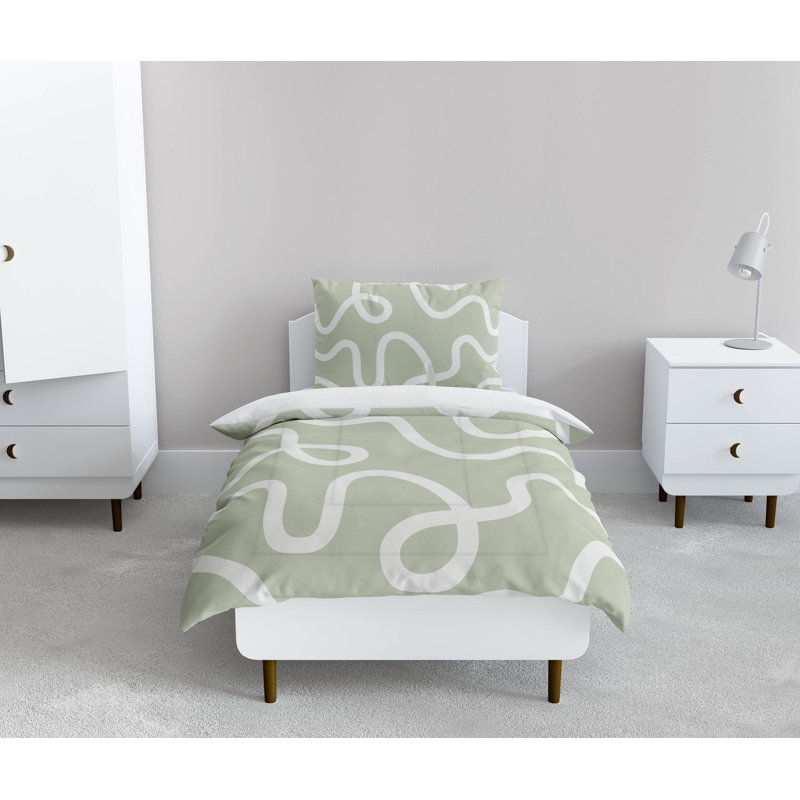 Squig Decorative Lightweight Comforter Set, Light Green