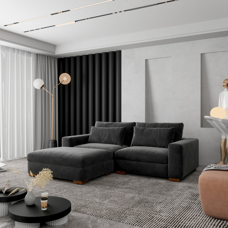 Belrose 89'' Recessed Arms Modular, Black Corduroy
