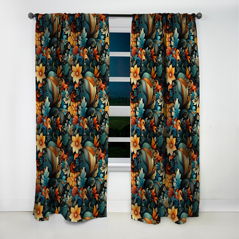 Bohemian Paisley Earth Tones III - Floral Curtain - Blackout Floral Curtain - 1 Panels, 52" W x 108" L