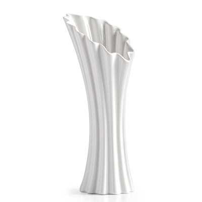Modern Ceramic Tumbler Vase With Weave Texture, Elegant Home Decor For Flowers, White, 8.66" Tall, Ideal For Living Room, Bedroom, Or Office