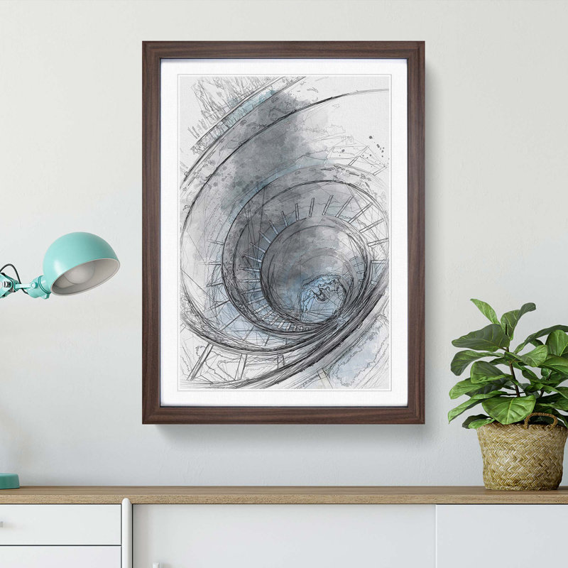 Spiral Staircase in Rome in Abstract - Picture Frame Graphic Art Print on MDF, 36cm H x 27cm W x 2cm D, Walnut Framed