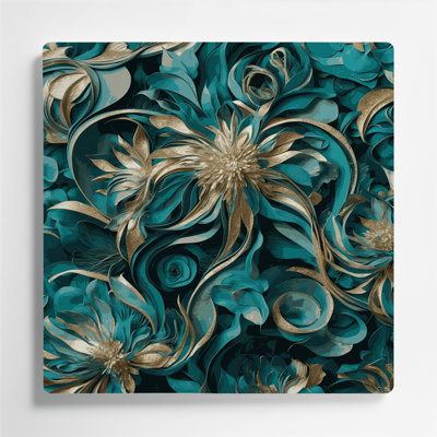 Abstrait floral 76, art mural en métal vert