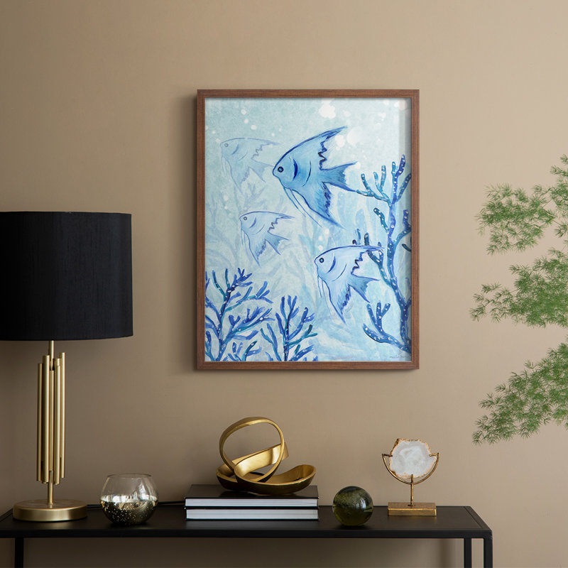 «Angel Fish II», reproduction encadrée - bois massif, H 30 po x l 24 po, Noyer