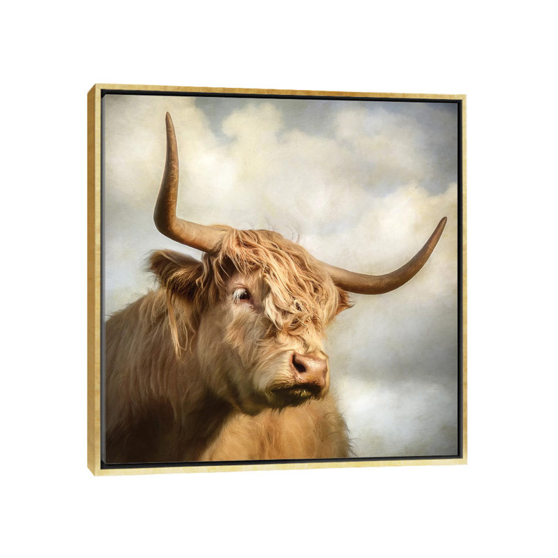 "Vache" par Mark Gemmell-impression d’art graphique, Toile encadrée d'or, Pas de tapis, H 26 po x l 26 po x P 1,5 po