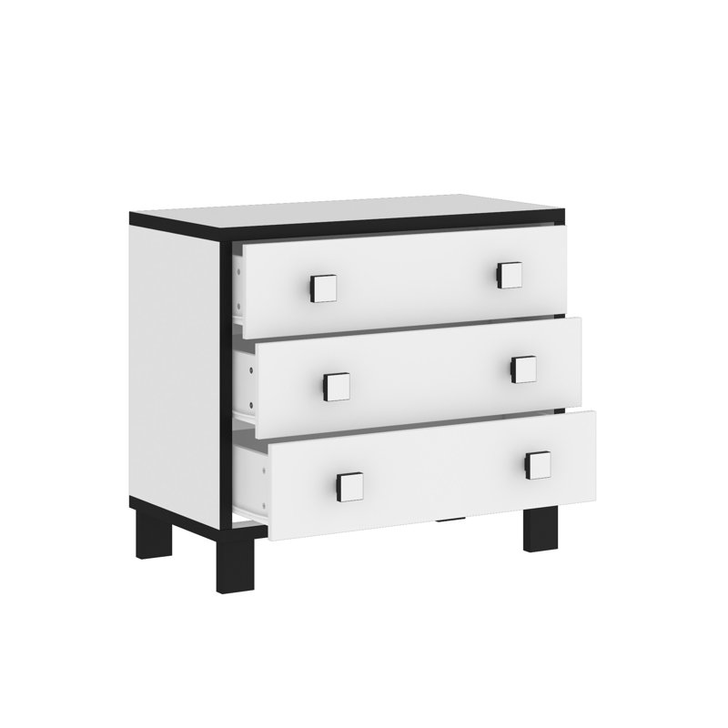 3 Drawer Nightstand With Square Straight Legs