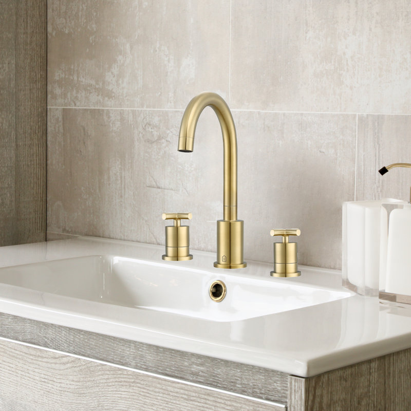 Ancona Ava Widespread Cross-Handle 3-Hole Bathroom Faucet, Brushed Champagne Gold