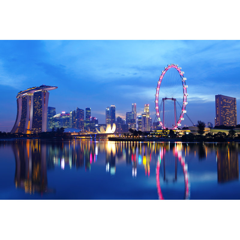 Illuminated Singapore Cityscape by Leungchopan - Wrapped Canvas Print, 30cm H x 46cm W