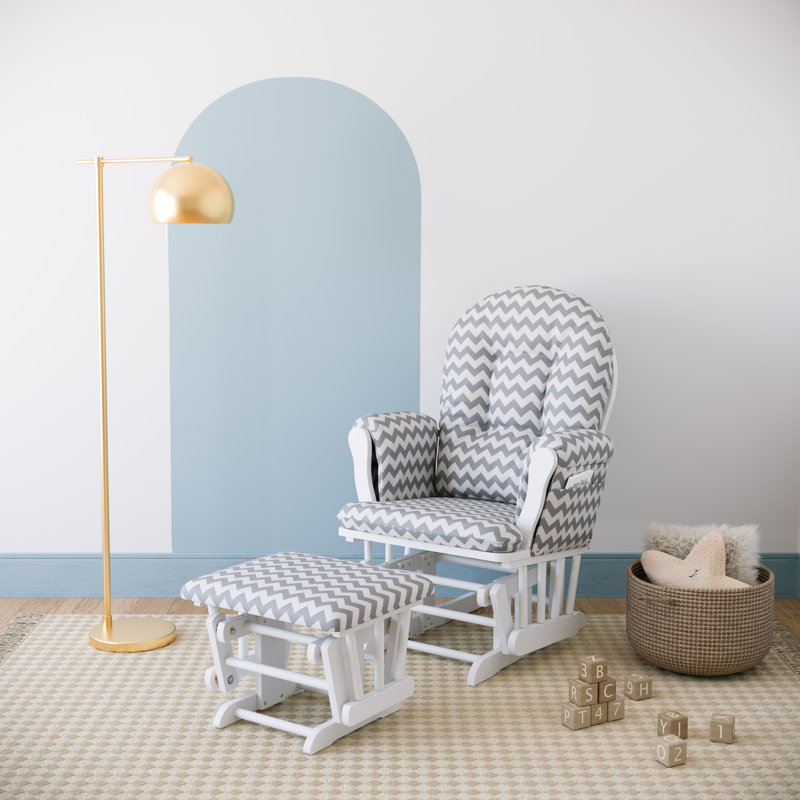 Fauteuil oscillant avec repose-pieds Hoop, Blanc, Gris à rayures