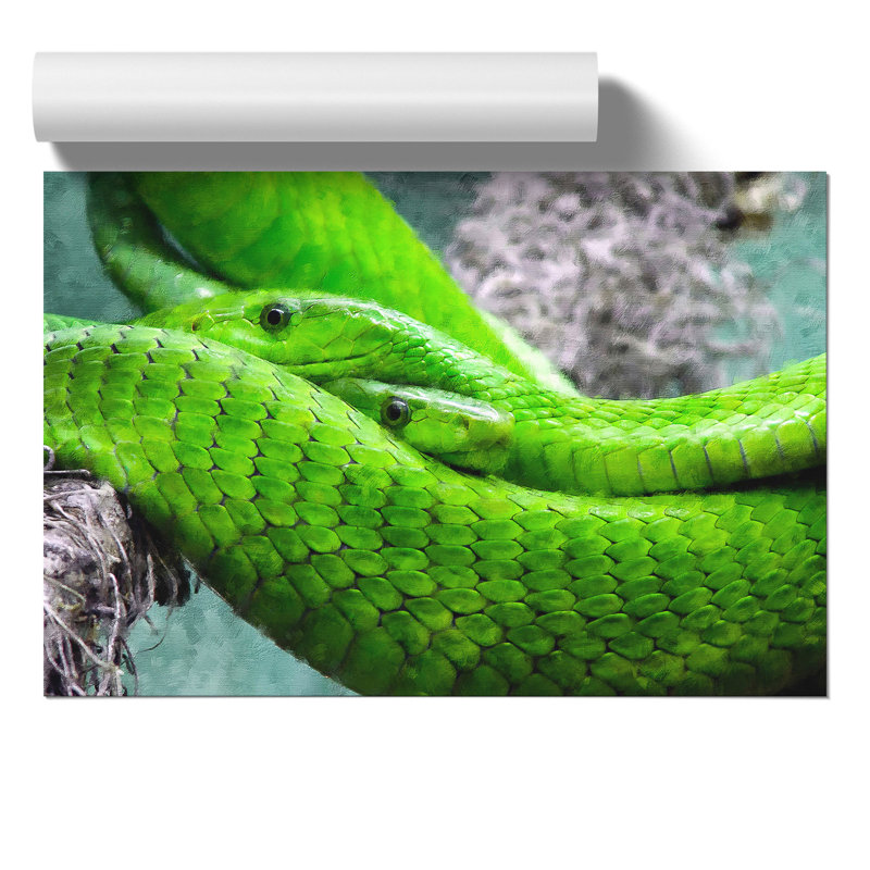 Green Mamba Snakes Painting - Frameless Print, 21cm H x 30cm W x 0.1cm D