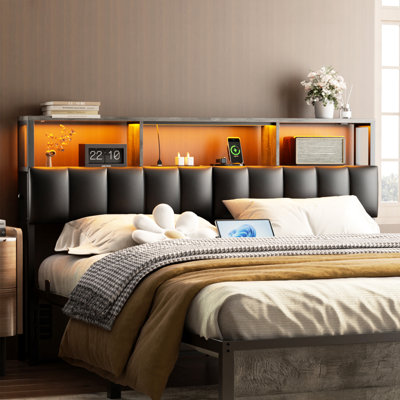 Kulthum Upholstered Headboard with Storage Bags by Wrought Studio
