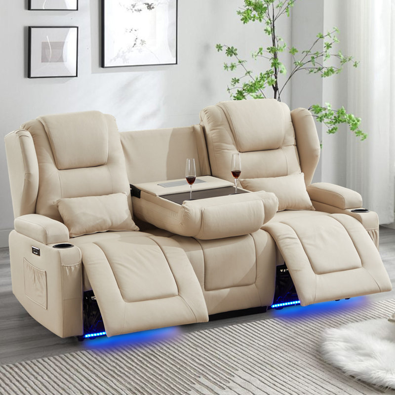 79.5'' Faux Leather Reclining Sofa, Beige