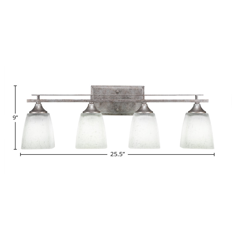 Barre d'éclairage de salle de bain 4 lumières Uptowne au fini argent vieilli avec verre mousseline carré blanc de 4,5 po