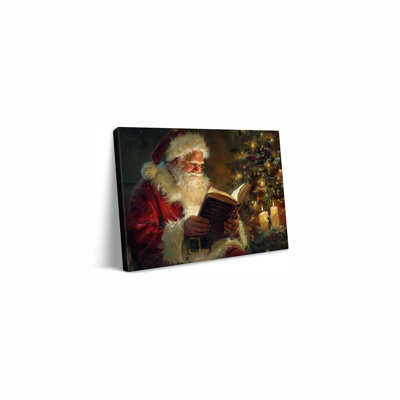Reproduction d'art rétro sur toile, père Noël lisant au coin du feu, affiche de joyeux Noël, affiche, cadeaux de Noël pour salon, décoration de bureau encadrée et prête à être suspendue, 24 po x 16 po