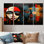 4 pièces d'art moderne déco en rouge, bleu et noir - Masque africain pour le salon