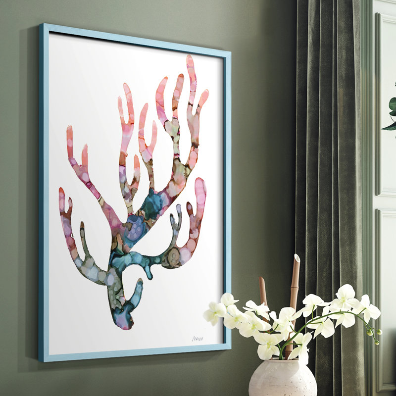 Sea Coral II, reproduction encadrée - bois massif, Encadrement doré, H 28 po x l 22 po