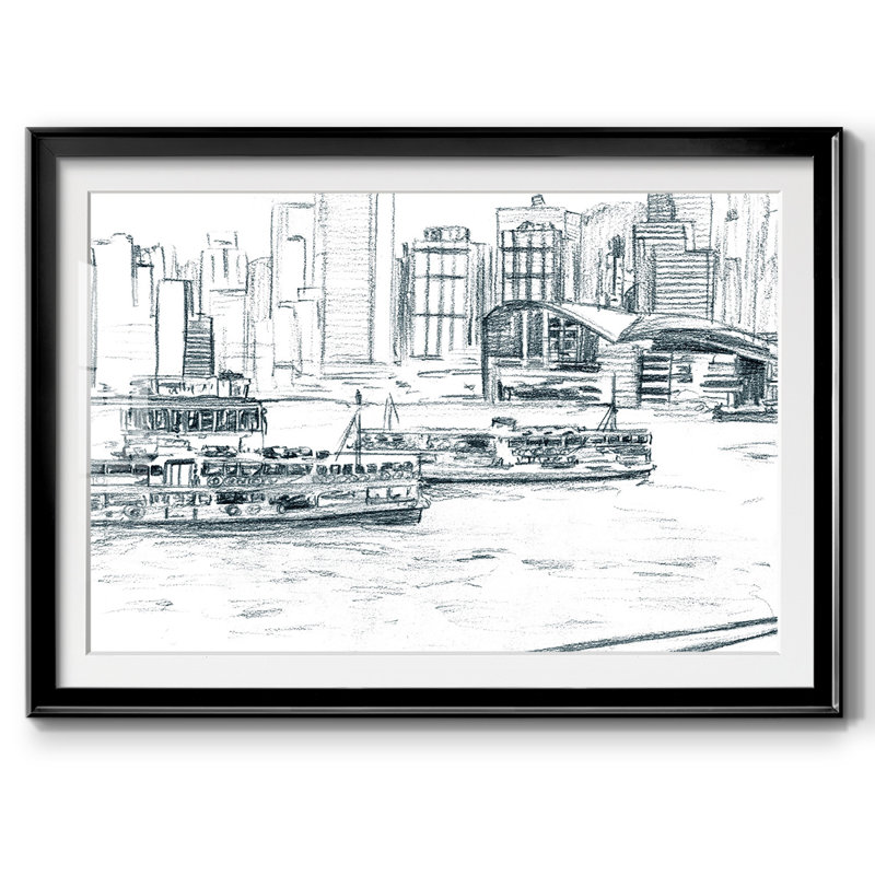Ferry bateaux I, impression sur papier, Noir, H 30 po x l 44 po x P 1,5 po