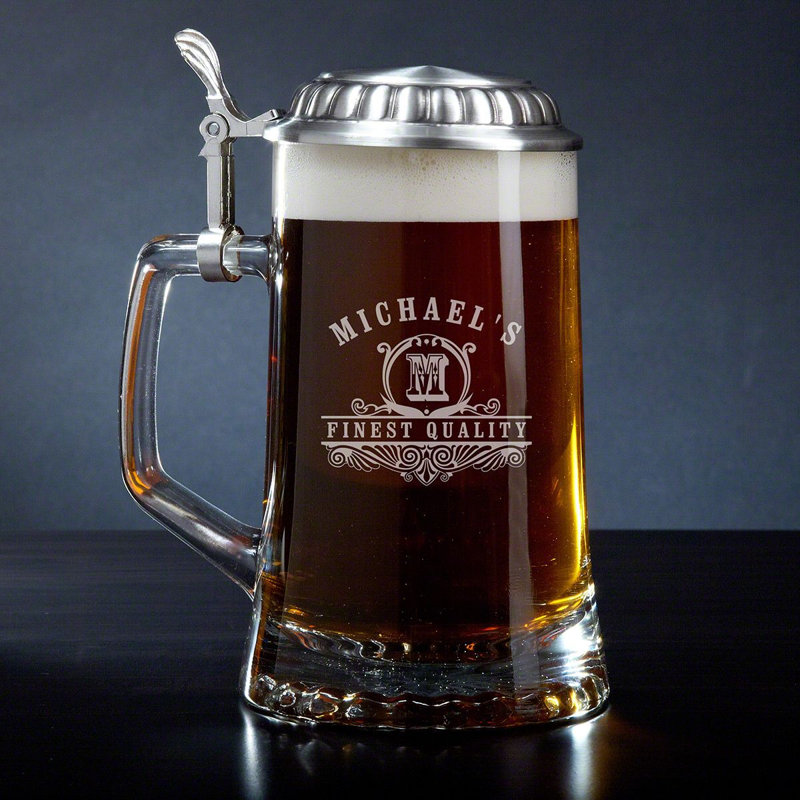 16 oz. Chope à bière personnalisée avec couvercle en étain - bière allemande, Oui