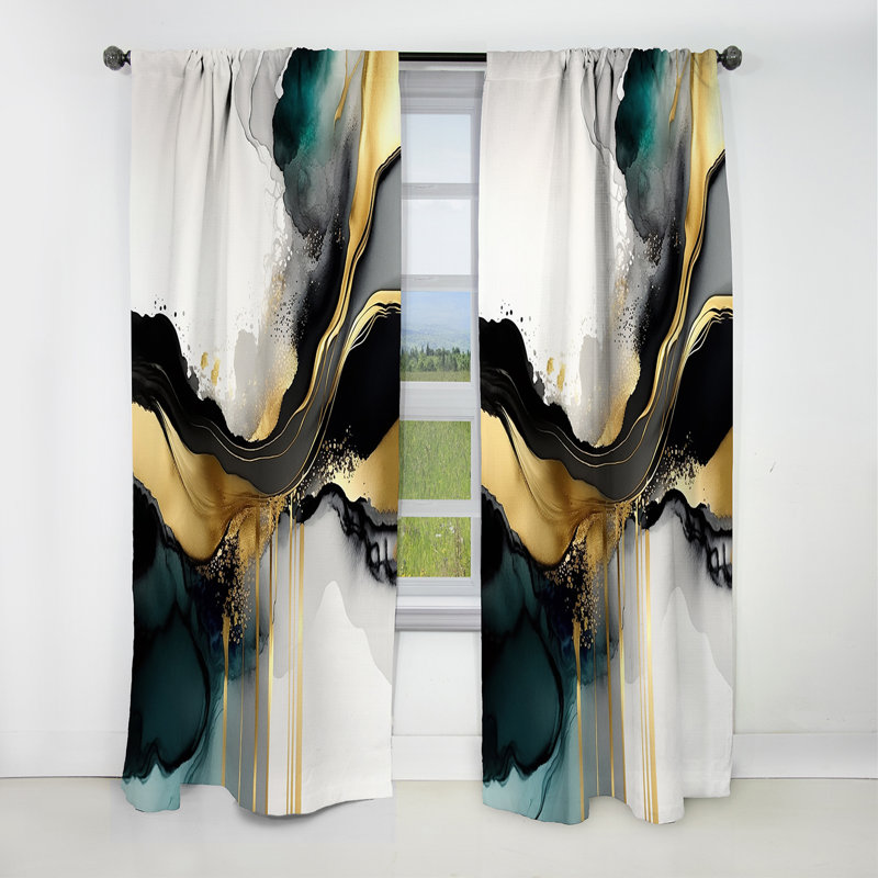 Abstract Geode Marble White And Gold V - Abstract Marble Marble Blackout Curtain - 1 Panels, 52" W x 120" L