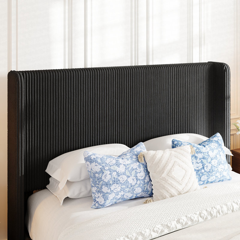 Hydraulic Lift Up Storage Platform Bed, Upholstered In Corduroy,No Spring Box Needed, Black, Queen