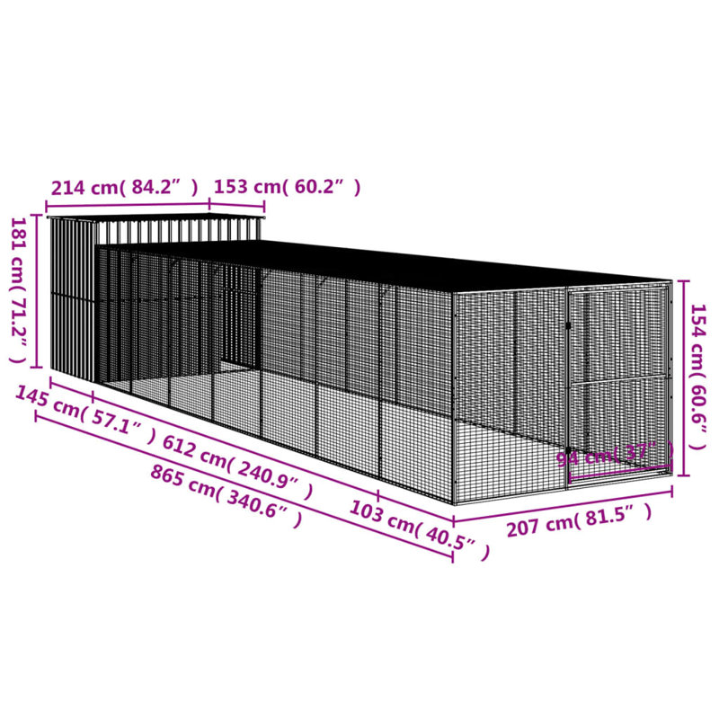 Niche pour chien en métal style iglo, H 71,3 po x l 84,3 po x P 260,2 po, Gris anthracite