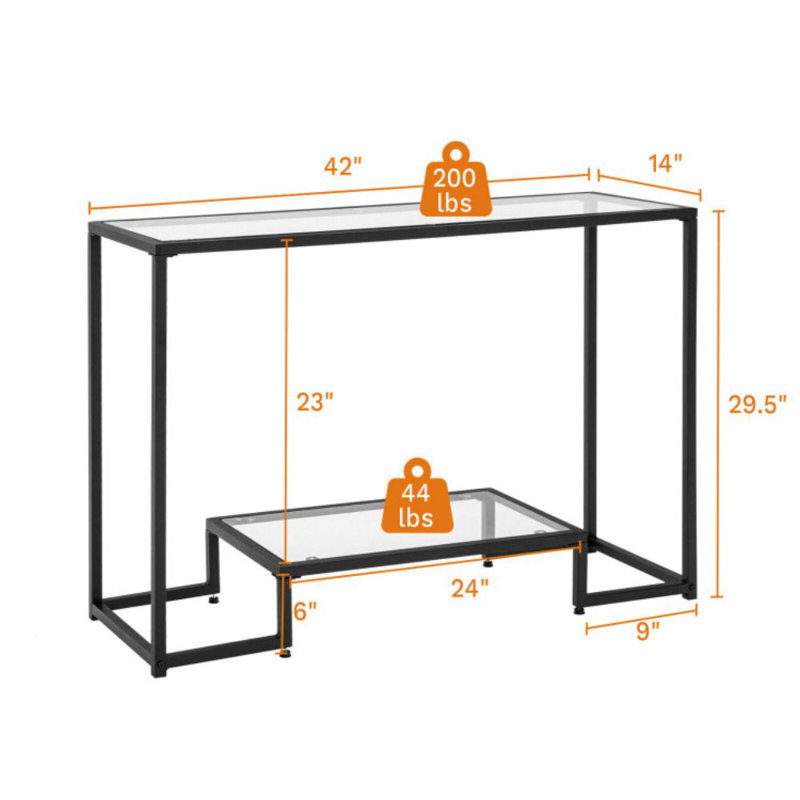 42'' Glass Top Console Table