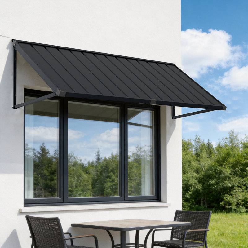 Powder-coated Metal Frame Standing Seam Fixed Window Awning All Weather Protection Door Canopy for Entrance, Windows, Porches, Balconies