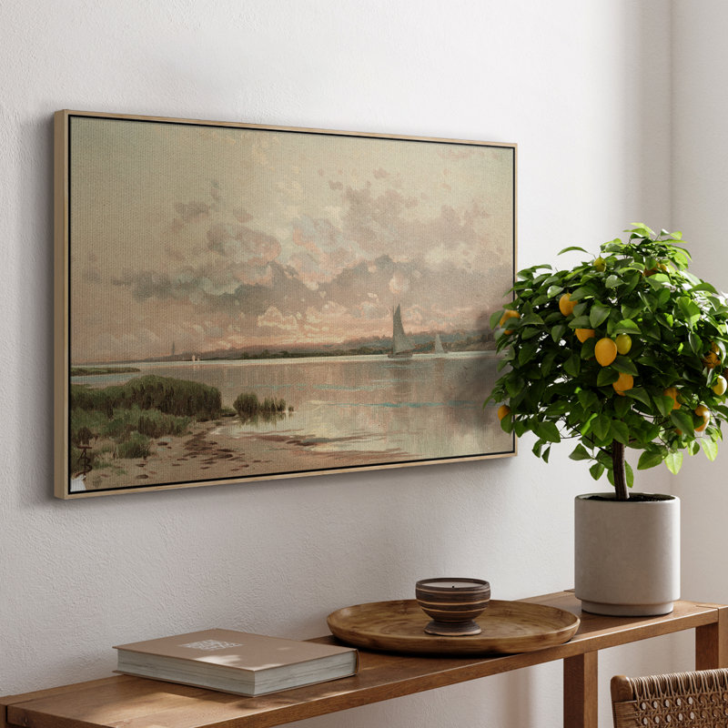 Paysage rétro - XL, H 17 po x l 25 po x P 2 po, Toile avec cadre flottant brun