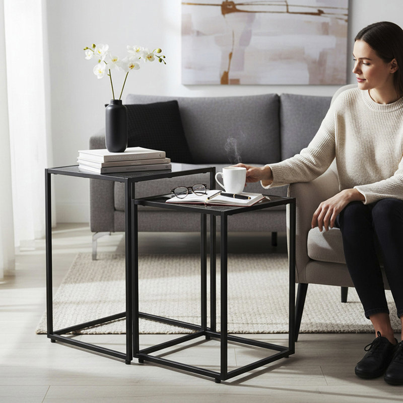 2 Piece Nest of Tables, Black