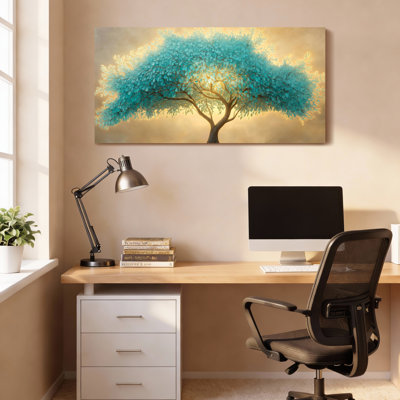 Turquoise Tree Oil Painting Print Canvas Wrapped Wall Art For Living Room Bedroom Home Decor