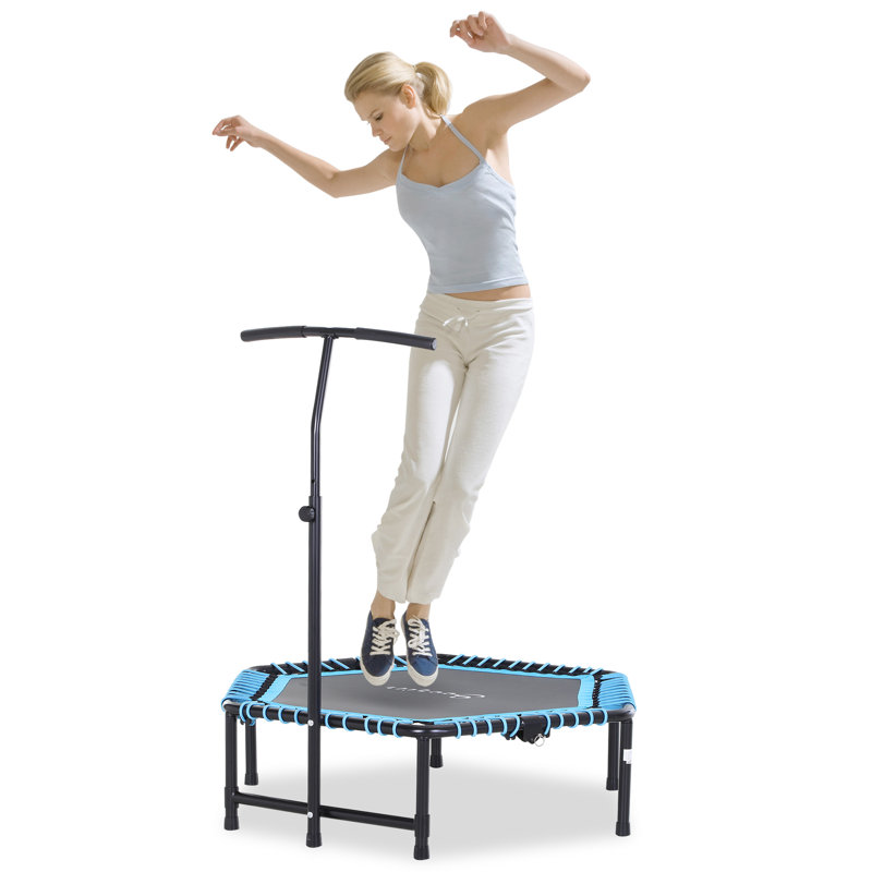 Kids' Blue Hexagon Fitness Trampoline with Adjustable Bar
