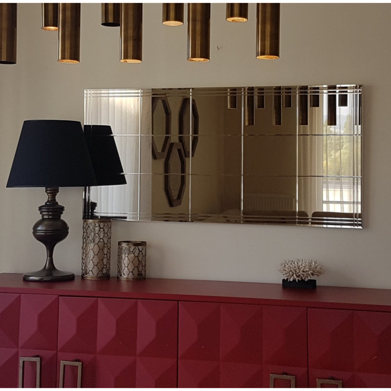 Modern Geometric Mirror, Bronze Finish, 51.2 x 24.4 inches | 100% MDF, Wall-Mountable, Assembled | Horizontally & Vertically Adjustable, Perfect for Contemporary Home Decor & Stylish Interiors