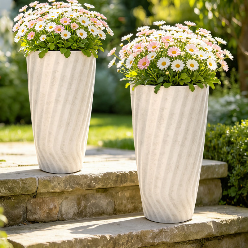 Ensemble de 2 pots de fleurs d'extérieur en résine et pierre ivoire H 24 po