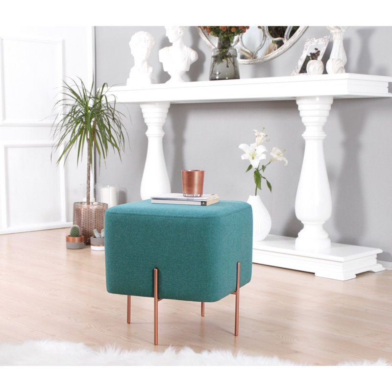 Stylish Bohemian Pouffe, Light Green, 15.7 x 16.5 x 15.7 inches | 50% Cotton / 50% Linen Fabric, 2.0-inch Orthopedic Sponge | Durable Copper Coated Iron Legs | Perfect for Hotel & Home Décor, Comfortable & Chic