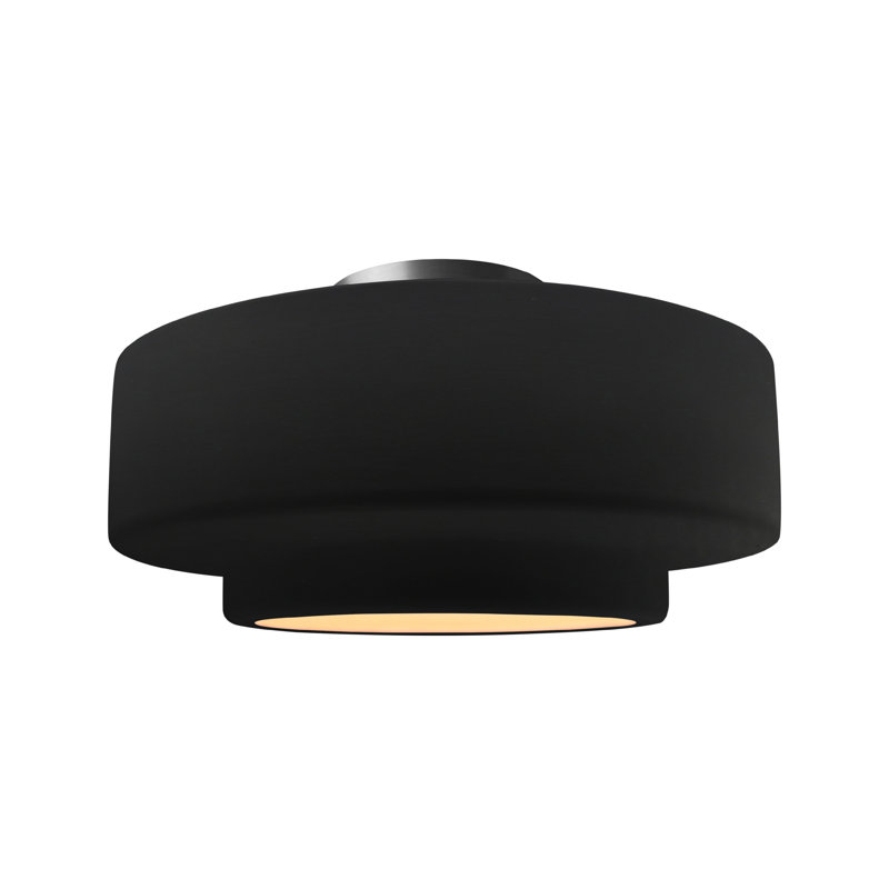 Plafonnier semi-encastré en céramique Dottie, H 8 po x l 16,5 po x P 16,5 po, Noir mat carbone, Nickel brossé