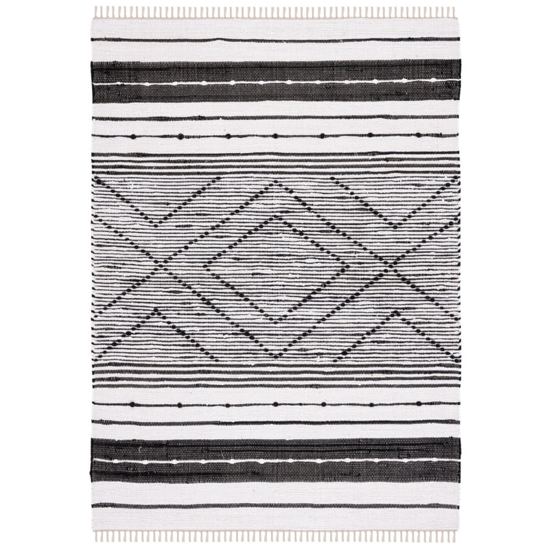 Striped Kilim Flat Weave Cotton Geometric Rug, Rectangle 4' x 6'