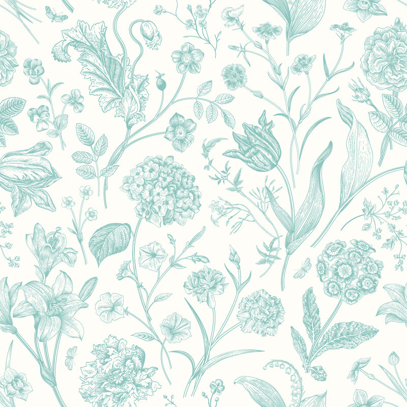 Floral Toile - Royal Blue 10m Wallpaper, Light Blue Floral