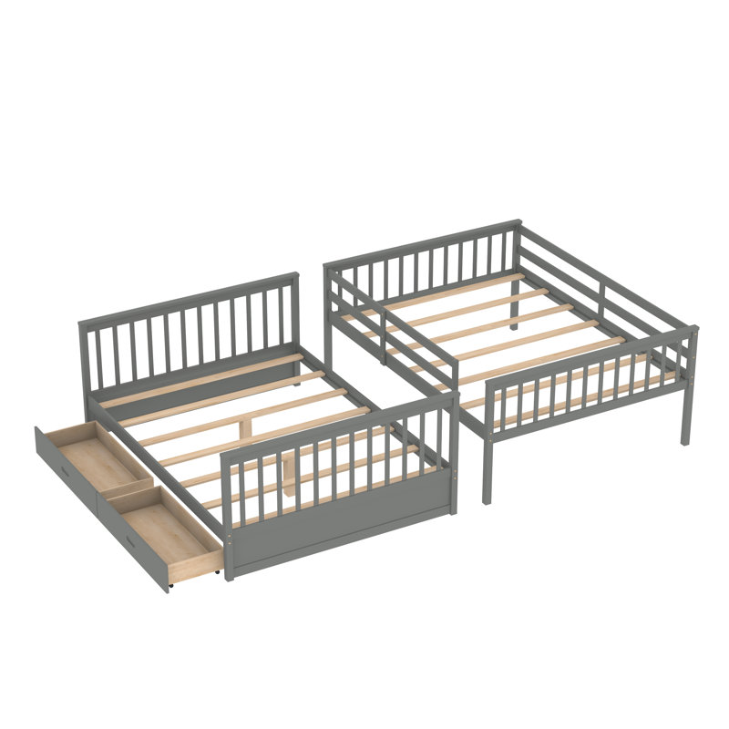 Felske Kids Bunk Bed with Drawers, Gray,  Full over Full